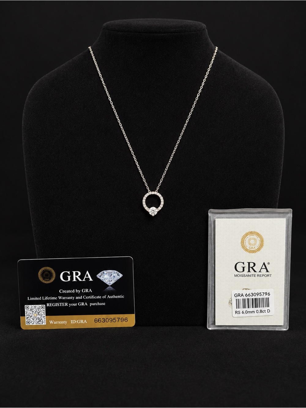 GRA Certified 0.8CT Moissanite Circle Pendant Necklace